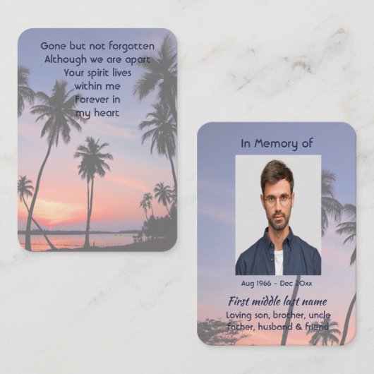 Memorial Pocket Keepsake Tropical Beach Paradise  Visitekaartje (Voorkant / Achterkant)