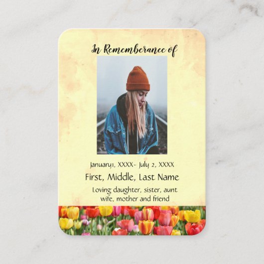 Memorial Pocket Keepsake Tulpen Tuin Bloemen Visitekaartje (Voorkant)