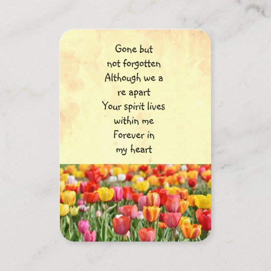Memorial Pocket Keepsake Tulpen Tuin Bloemen Visitekaartje (Achterkant)