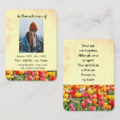 Memorial Pocket Keepsake Tulpen Tuin Bloemen Visitekaartje (Voorkant / Achterkant)