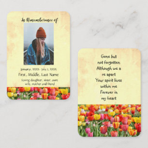 Memorial Pocket Keepsake Tulpen Tuin Bloemen Visitekaartje