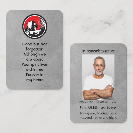 Memorial Pocket Keepsake Welder Welding Visitekaartje (Voorkant / Achterkant)