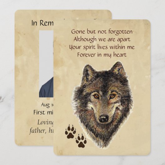 Memorial Pocket Keepslag Wolf Animal Kaart (Voorkant / Achterkant)