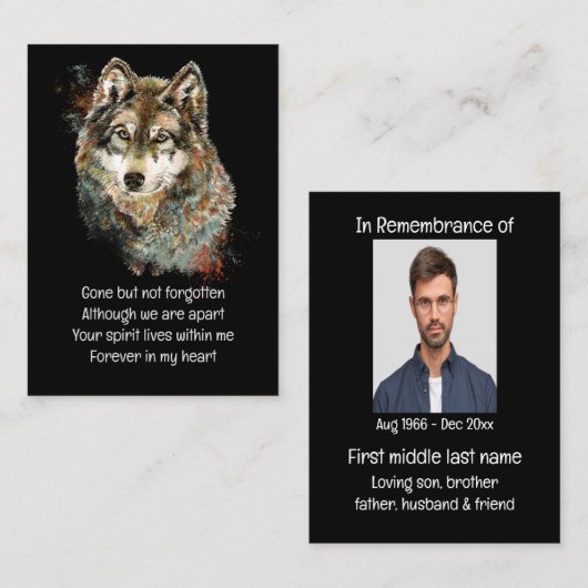 Memorial Pocket Keepslag Wolf Animal Visitekaartje (Voorkant / Achterkant)