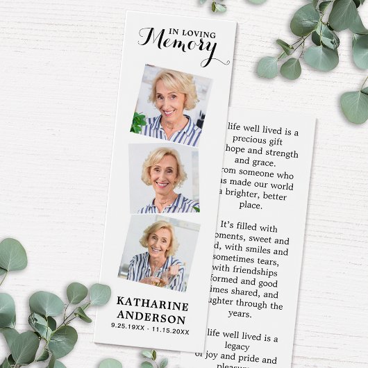 Memorial Poem 3 Foto Funeral Prayer Bladwijzer Mini Visitekaartjes