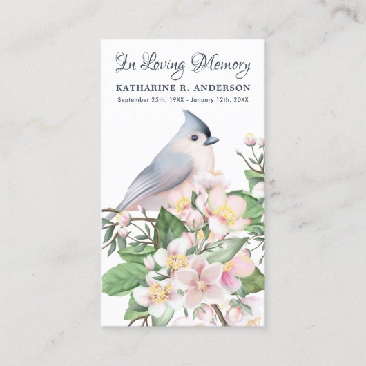 Memorial Poem Bird Flowers Funeral Prayer Kaart Contactkaartje (Voorkant)