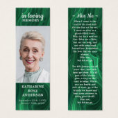 Memorial Poem Emerald Green Photo Funeral Bladwijz Mini Visitekaartjes (Voorkant /achterkant)