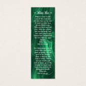 Memorial Poem Emerald Green Photo Funeral Bladwijz Mini Visitekaartjes (Achterkant)