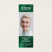 Memorial Poem Emerald Green Photo Funeral Bladwijz Mini Visitekaartjes (Voorkant)