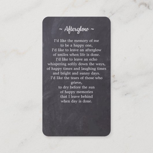 Memorial Poem Foto Funeral Prayer Kaart 25 Contactkaartje (Achterkant)