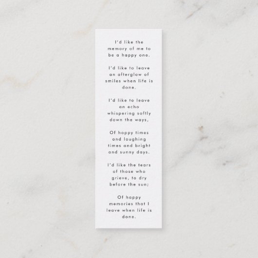 Memorial Poem Funeral Favor Mini Bladwijzer Kaart Mini Visitekaartje (Achterkant)