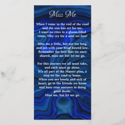 Memorial Poem Funeral Prayer Bladwijzer Blue Marbl (Achterkant)