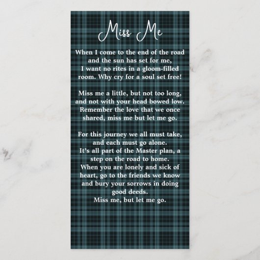 Memorial Poem Funeral Prayer Bladwijzer Blue Pset (Achterkant)