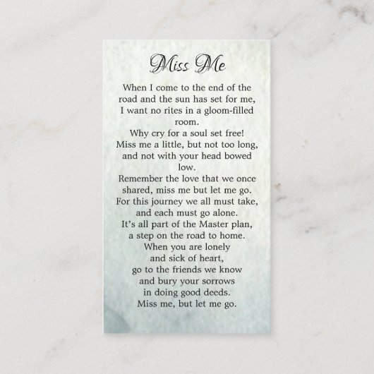 Memorial Poem Funeral Prayer Kaart Woodland Deer Contactkaartje (Achterkant)