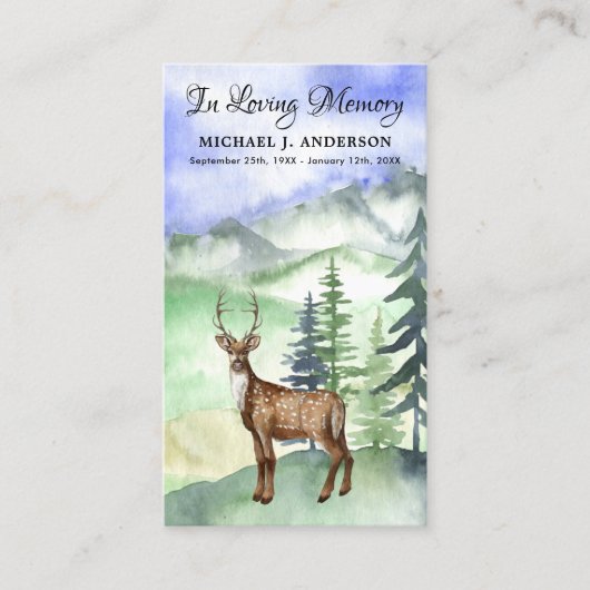 Memorial Poem Funeral Prayer Kaart Woodland Deer Contactkaartje (Voorkant)