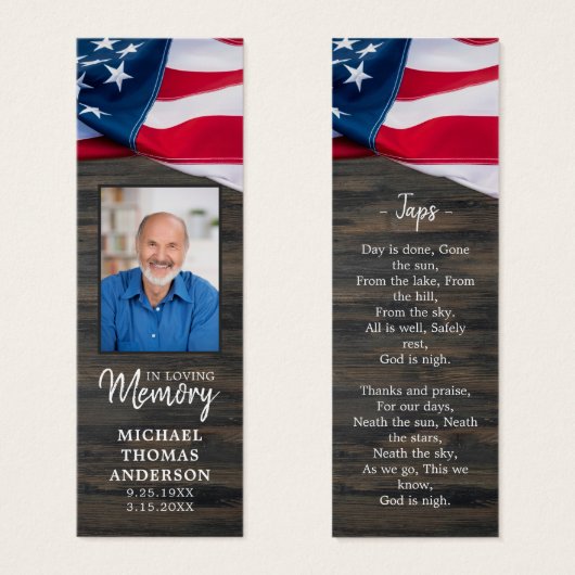 Memorial Prayer Bladwijzer American US Flag Foto Mini Visitekaartjes (Voorkant /achterkant)