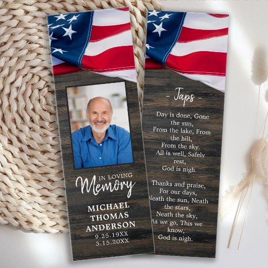 Memorial Prayer Bladwijzer American US Flag Foto Mini Visitekaartjes