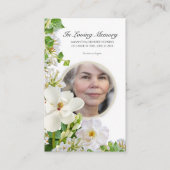 Memorial Prayer Card With White Flowers Visitekaartje (Voorkant)
