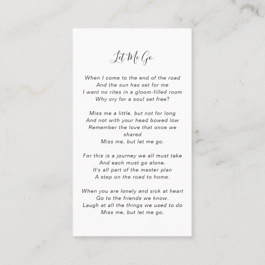 Memorial Prayer Kaart | Altijd in ons hart Contactkaartje (Achterkant)