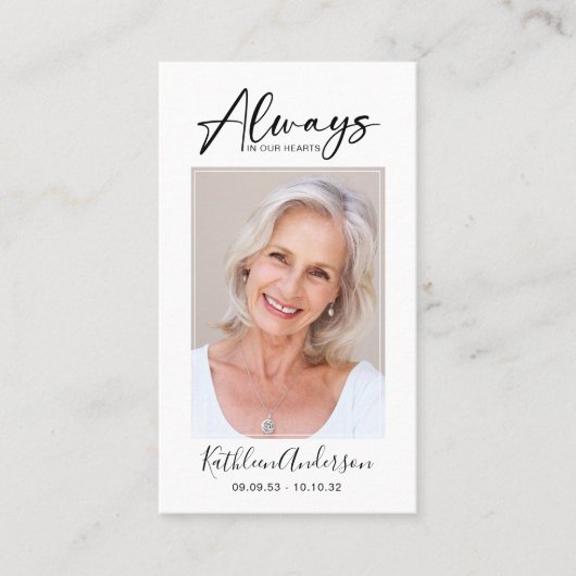 Memorial Prayer Kaart | Altijd in ons hart Contactkaartje (Voorkant)