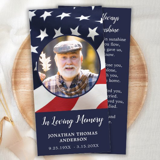 Memorial Prayer Kaart American Flag Veteran Funera