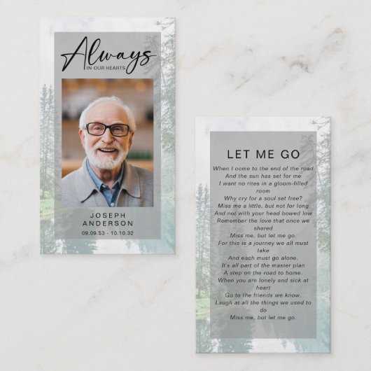 Memorial Prayer Kaart | Bossen Contactkaartje (Voorkant / Achterkant)