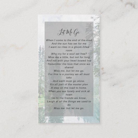 Memorial Prayer Kaart | Bossen Contactkaartje (Achterkant)