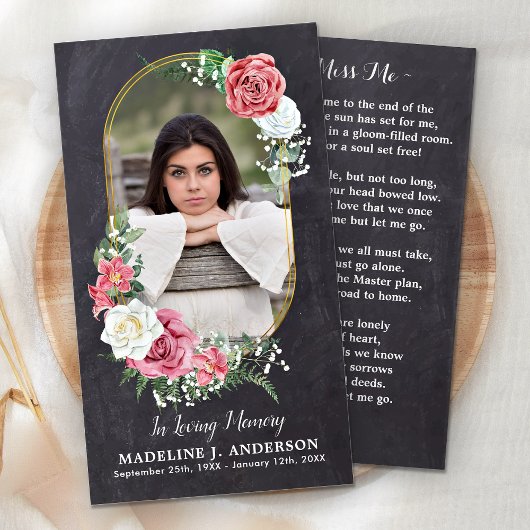 Memorial Prayer Kaart Elegant Foto Floral Funeral