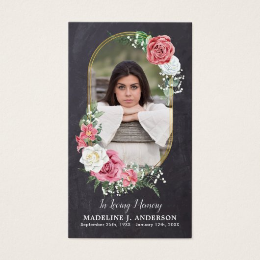 Memorial Prayer Kaart Elegant Foto Floral Funeral (Voorkant)