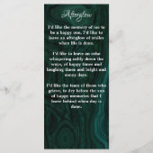 Memorial Prayer Kaart Foto Emerald Green Funeral (Achterkant)