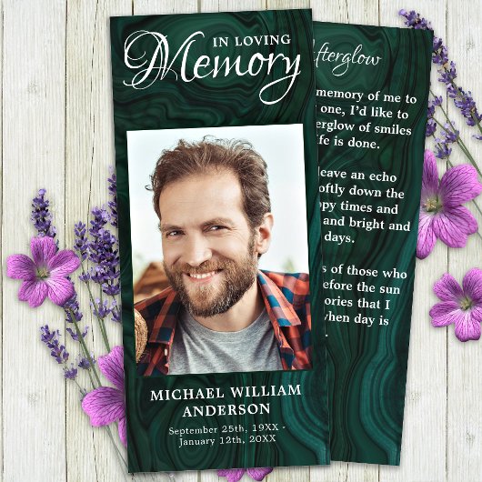 Memorial Prayer Kaart Foto Emerald Green Funeral