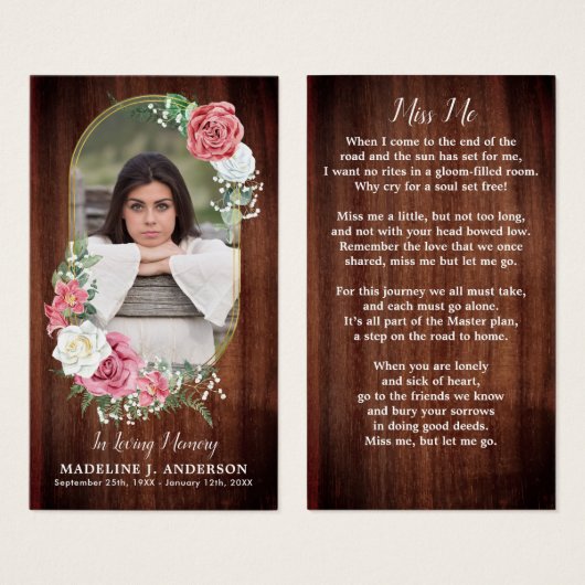 Memorial Prayer Kaart Foto Land Floral Funeral (Voorkant /achterkant)