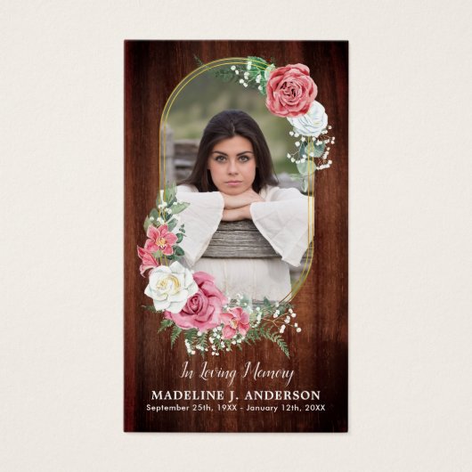 Memorial Prayer Kaart Foto Land Floral Funeral (Voorkant)