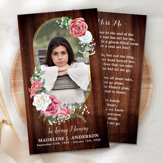Memorial Prayer Kaart Foto Land Floral Funeral