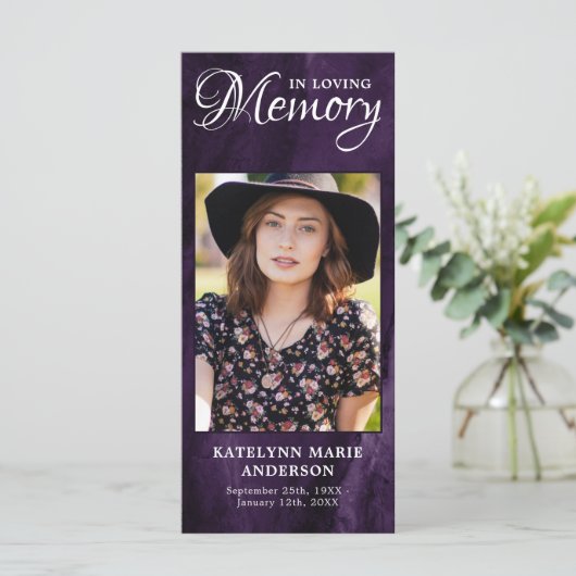 Memorial Prayer Kaart Foto Paars Marble Funeral (Staand voorkant)
