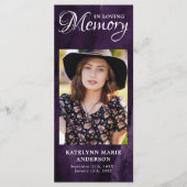 Memorial Prayer Kaart Foto Paars Marble Funeral (Voorkant)