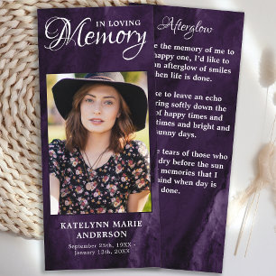 Memorial Prayer Kaart Foto Paars Marble Funeral