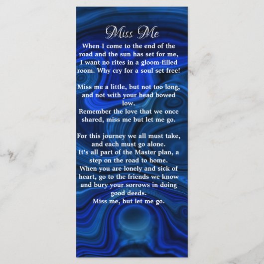 Memorial Prayer Kaart Funeral Bladwijzer Blue (Achterkant)