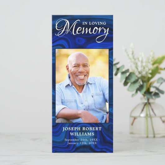 Memorial Prayer Kaart Funeral Bladwijzer Blue (Staand voorkant)