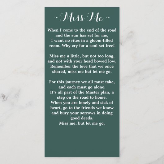 Memorial Prayer Kaart Funeral Bladwijzer Greenery (Achterkant)