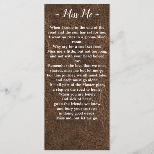 Memorial Prayer Kaart Funeral Bladwijzer Leather (Achterkant)