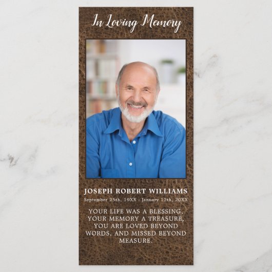 Memorial Prayer Kaart Funeral Bladwijzer Leather (Voorkant)