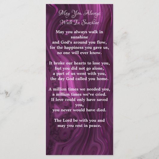 Memorial Prayer Kaart Funeral Bladwijzer Paars (Achterkant)