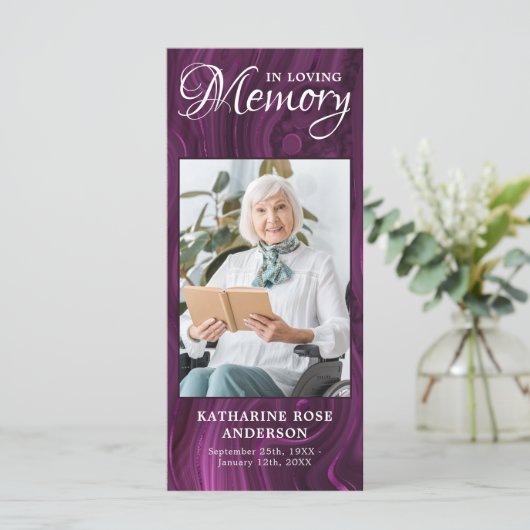 Memorial Prayer Kaart Funeral Bladwijzer Paars (Staand voorkant)