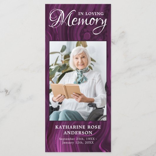 Memorial Prayer Kaart Funeral Bladwijzer Paars Mar (Voorkant)