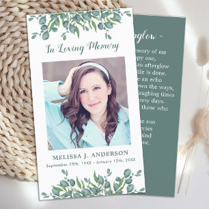 Memorial Prayer Kaart Funeral Eucalyptus Botanical Contactkaartje