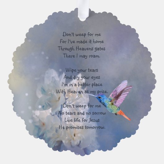 Memorial Prayer Kaart Hummingbird White Flowers (Achterkant)