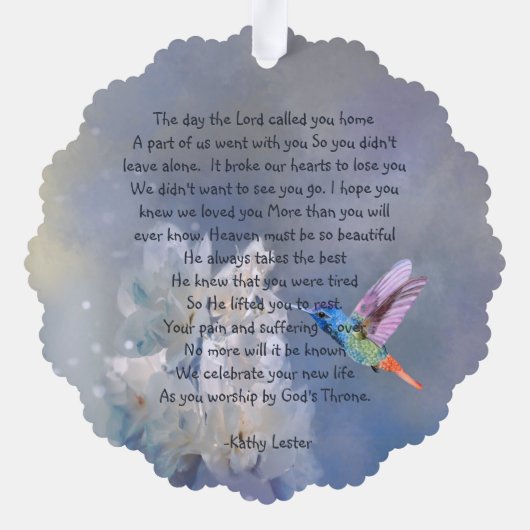 Memorial Prayer Kaart Hummingbird White Flowers (Achterkant)