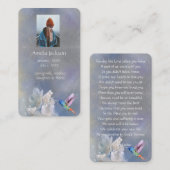Memorial Prayer Kaart Hummingbird White Flowers Visitekaartje (Voorkant / Achterkant)
