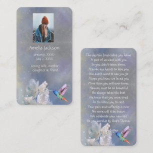 Memorial Prayer Kaart Hummingbird White Flowers Visitekaartje